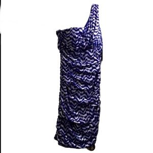Blue and silver one shoulder sleeveless cocktail dress size S